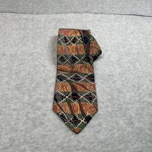 Gail Mackenzie Hand Marbled Silk Neck Tie Green Abstract Design Made In USA